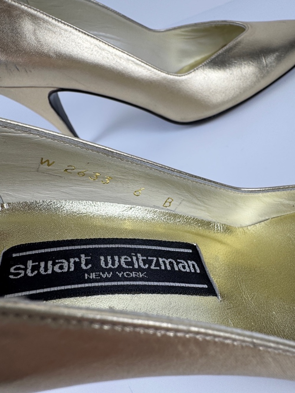 Stuart Weitzman Metallic Gold Pointed-Toe Pumps - Picture 11 of 13